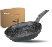 DIVORY Poêle à frire 28cm induction - Grande poêle universelle à revêtement antiadhésif pour tous les types de cuisinières - convient au lave-vaisselle (Poignée : Aspect bois foncé)