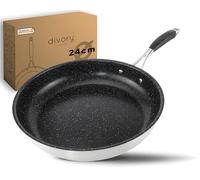 DIVORY Poêle à frire en acier inoxydable 24 cm "ULTIME" induction I grande poêle à frire à revêtement anti-adhésif pour tous les types de feux I Poignée ergonomique, convient au lave-vaisselle