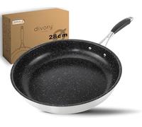 DIVORY Poêle à frire en acier inoxydable 28 cm "ULTIME" induction I grande poêle à frire à revêtement anti-adhésif pour tous les types de feux I Poignée ergonomique, convient au lave-vaisselle