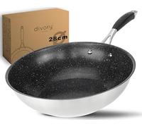 Poêle wok en acier inoxydable DIVORY 28 cm ULTIME I Revêtement antiadhésif, compatible induction, pour tous les types de cuisinières I I Grande poêle pour plaque à induction et brûleurs à gaz