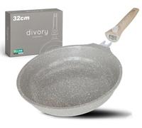 DIVORY Poêle en céramique 32 cm - Poêle avec poignée amovible et revêtement en céramique, compatible induction, sans PFAS ni PTFE, grande poêle à frire avec revêtement en céramique (Natura, 32 cm)