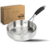 DIVORY Poêle en inox 16 cm - Sans revêtement, sans PTFE & PFOA, pour induction, petite poêle en acier inoxydable (PURA, 16 cm)