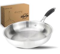 DIVORY Poêle en inox 20 cm - Sans revêtement, sans PTFE & PFOA, pour induction, petite poêle en acier inoxydable (PURA, 20 cm)