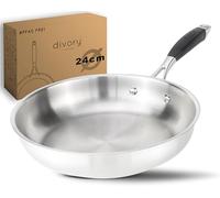 DIVORY Poêle en inox 24 cm - Sans revêtement, sans PTFE & PFOA, pour induction, petite poêle en acier inoxydable (PURA, 24 cm)