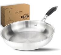 DIVORY Poêle en inox 28 cm - Sans revêtement, sans PTFE & PFOA, pour induction, grande poêle en acier inoxydable (PURA, 28 cm)