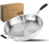 DIVORY Poêle en inox 32 cm - Sans revêtement, sans PTFE & PFOA, pour induction, grande poêle en acier inoxydable (PURA, 32 cm)
