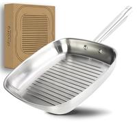 DIVORY Poêle Grill PURA 28 x 28 cm, Acier Inoxydable Sans Revêtement