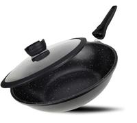Poêle wok DIVORY 30 cm avec couvercle - poignée amovible, compatible induction, revêtement antiadhésif, induction, avec spatule pour wok et protège-poêle
