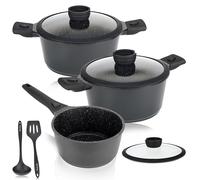 DIVORY Set de casseroles - 8 pièces - casserole 18 cm, 20 cm & 24 cm, avec couvercle, induction - revêtement avec poignée amovible incl. aides de cuisine