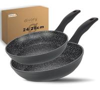 DIVORY Set de poêles 2 pièces Poêle 24cm, 28cm induction - Grande poêle à revêtement anti-adhésif pour tous les types de cuisinières - convient au lave-vaisselle (Noir, 2er Set (24,28cm))