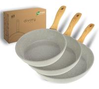 DIVORY Set de poêles en céramique 20, 24, 28cm - Poêles avec revêtement céramique pour induction, sans & PTFE, Set de poêles revêtues (Natura 20, 24, 28 cm)