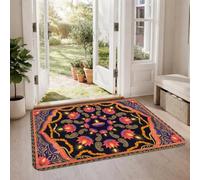 Diwali Tapis décoratif Motif nénuphars Mandala 0,6 x 0,9 m | Bordure orange, motifs floraux, tapis d'entrée, décoration traditionnelle, accents de sol colorés