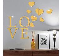 DIY 3D Acrylique Miroir Stickers Muraux, DIY Amour en Forme de Coeur Peel and Stick Miroir Sticker Mural, Décoration Murale Amovible pour Décor Maison Mariage Salon Chambre-Or