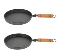 DIYEAH 2 Pièces Poêles à Frire en Fonte 20 Cm avec Manche en Bois Fond | Poêlons en Fonte, Surface Brute sans Couche Ajoutée, pour Saisir et Griller, Usage Maison et Cuisson Extérieure