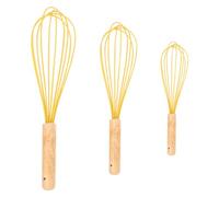 DIYEAH Batteur à Œufs Manuel 3 Pièces en Silicone et Bois Jaune, pour Pâtisserie, Ustensile Cuisine Pratique pour Mélanger Œufs et Crème Réutilisable