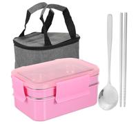 DIYEAH Boîte à Bento Isotherme en Acier Inoxydable à Deux Niveaux, Rose | Compartiments Anti-mélange, PP et Finition Soignée, Facile à Porter pour Repas au Bureau