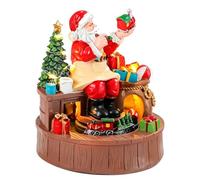 DIYEAH Boîte à Musique de Noël Fonction Musicale à Piles en Résine avec Figurine Père Noël Classique, Rotation LED à Lumière Chaude pour Décoration Intérieure de Fête