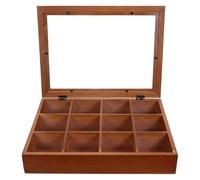 DIYEAH Boîte de Rangement en Bois Solide et Facile d'entretien à 12 Compartiments avec Couvercle Transparent pour Bureau pour Mini Figurines et Sachets de Thé