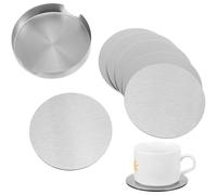 DIYEAH Dessous de Tasse Ronds avec Support en Acier Inoxydable Ensemble de 6 Tapis Antidérapants et Résistants Chaleur Cuisine