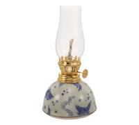 DIYEAH Lanterne à pétrole avec Socle en céramique Bleue et Blanche, | Lampe à huile antique en céramique, petite lampe tempête pour décoration de table et éclairage de secours