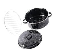 DIYEAH Plat à Rôtir Émaillé Noir avec Couvercle Double Poignées, Casserole Robuste Sécurisée et Résistante pour Cuisson au Four et Barbecue