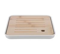 DIYEAH Plateau à thé en bambou : plateau de service à thé de 20 cm avec bac de récupération d’eau blanc intégré et fentes d’égouttage. Décoration idéale pour la maison, le bureau, la