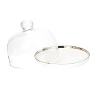 DIYEAH Plateau de Service à Dessert Multifonctionnel et lors de Céramique Couvercle en Verre Transparent Facile à Ranger pour Fruits et Snacks Fêtes D'anniversaire