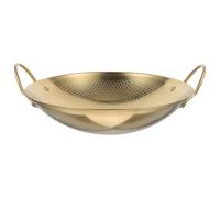 DIYEAH Wok en Acier Inoxydable à Double Poignées pour Restaurant Hôtel | Surface Lisse Antiadhésive, Robuste et Facile à Porter, Finition Or, la Cuisine de Service Professionnelle