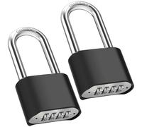Diyife 2PCS Cadenas Code 4 Chiffres, 52mm Cadenas Extérieur Etanche, Robuste et Antivol, 8mm Loquet Cadenas à Combinaison, Exterieur Serrure Porte de Garage, pour Cours, Porte, Clôture, Casier - Long