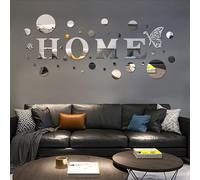 DIYJEP 37 Pièces Miroir Acrylique Adhésif Autocollant Mural, Autocollant Miroir Amovible 3D Lettres Home DIY Autocollant Miroir Rond Argenté pour la Maison Chambre Salon Salle de Bains Décoration
