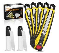 DIYLAND 5 Cutters Professionnels Avec Système Auto-Lock, 20 Lames Supplémentaires En Acier Au Carbone, Cutter Lame Sécable, Poignée En Caoutchouc Pour Couper Le Papier, Le Carton
