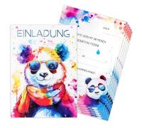 Diyxisk 12 Cartes Invitation Anniversaire Enfant Panda - Format A6 (10,5 x 14,8 cm) - Invitation Fille et Garçon Style Aquarelle - Papier Épais Facile à Remplir pour École et Fête