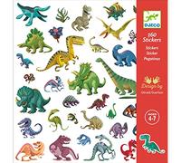 DJECO Lot de Stickers Dinosaures (160 Pièces) - Enfants de 4 à 7 Ans - Loisirs Créatifs et Artistiques - Création Ludique - Lot de 2 Planches d'Autocollants Adhésifs - Resistants et Durable