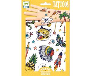 DJECO, Tatouages temporaires enfant, assortis, métallisés, dès 3 ans | Application à l'Eau, Testé Dermatologiquement, Déguisement et Fête, Motifs Pirates et Animaux, Prédécoupés