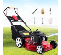 DJFYVAEIO Tondeuse À Gazon Thermique 18/21",Tondeuse Autotractée,Moteur 4 Temps De 173cc Et 7 Ch,Réglage De La Hauteur sur 7 Niveaux,Démarrage Facile,Accessoires Inclus,pour Cour Et Jardin 18in