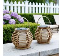 DJGIFI Lot de 2 Lanterne Solaire Extérieur, Suspension Jute Boho Jardin | 2en1: À Poser ou Suspendre. Fibre Naturelle Tressée, Blanc Chaud. Sans Fil, Auto Crépuscule IP44 pour Terrasse, Balcon
