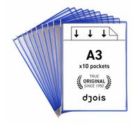 Djois, 113001 - Lot de 10 Poches à Pivots A3 Portrait - Tarifold Système d'Affichage et Présentation Documents Professionnel - PVC Souple, Résistant, Anti - Reflets, Cadre Acier - Bleu