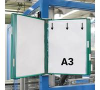 Djois, 413105 - Présentation Mural Métal A3, Antireflet, 10 Poches, Vert | Métal Robuste, Poches à Pivots PVC Antireflet, pour Industrie, Entrepôts, Magasins et Bureaux
