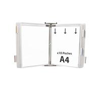 Djois, 414102 - Présentation Mural Métal A4, Antireflet, 10 Poches, Blanc | Métal Robuste, Poches à Pivots PVC Antireflet, pour Industrie, Entrepôts, Magasins et Bureaux