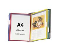 Djois, 417209 - Système de Présentation Mural Inox A4-10 Poches à Pivots PVC avec Insertion Côté Gauche - Tarifold Affichage Professionnel Cuisine, Industrie Agroalimentaire - Assorties