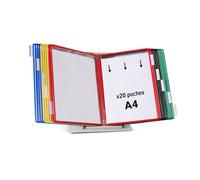 Djois, 434209 - Présentation Pupitre Métal A4, PVC, 20 Poches, Assorties | Métal Robuste, Poches à Pivots PVC Antireflet, pour Organisation et Consultation Documentaire