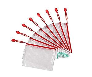 Djois, 509063 - Lot de 8 Pochettes de Rangement Zipper A6 - PVC Renforcé, Durable, Fermeture Éclair Métallique - Idéal Bureau, Maison, École, Voyage - Rouge