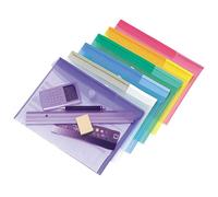 Djois, 510209 - Lot de 12 Enveloppes Pochettes de Rangement A4 à Fermeture Scratch - Polypropylène Recyclé, Transparentes - Idéal Bureau, Maison, École, Voyage - Assorties