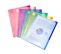 Djois, 510229 - Lot de 12 Enveloppes Pochettes Classeur A4 Perforées - Fermeture Scratch, Perforation Universelle 11 Trous, Polypropylène Recyclé - Idéal Bureau, Maison, École, Voyage - Assorties