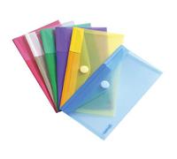 Djois Made by Tarifold 6 Enveloppes Recyclé Porte-Documents Plastique Non Perforées Fermeture Scratch Format M65 / Chèque - 6 Couleurs (Bleu, Violet, Vert, Jaune, Rose, Transparent) - 510279