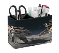 DJUETRUI Astronaute Landing on The Moon Porte-stylo en cuir exquis en cuir multifonction Boîte de rangement ronde pour bureau, maison, bureau