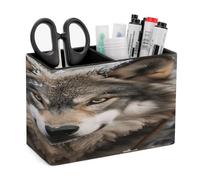 DJUETRUI Lmage of Wolf in the Snow Porte-stylo en cuir exquis en cuir multifonction Boîte de rangement ronde pour bureau à domicile Décoration de bureau
