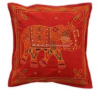 DK Homewares Housse de Coussin Décoratif Fauteuil 40x40 cm Coton Tissu Haut de Gamme Design Éléphant Luxe Bordeaux Coussin Décoratif Séjour Taie d'oreiller - 1 Pièce