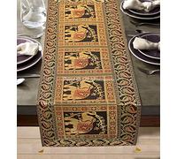 DK Homewares Indien Décor Traditionnel Brocart Nappe De Table 40 X 150 Cm Noir Jacquard Satin 5 Ft Chemin De Table (60 X 16 Pouces/Or Noir)
