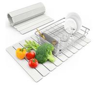 DK177 Tapis de séchage en pierre pour comptoir de cuisine, pliable et peu encombrant, séchage rapide, tapis de bain en pierre de diatomée absorbant (blanc)